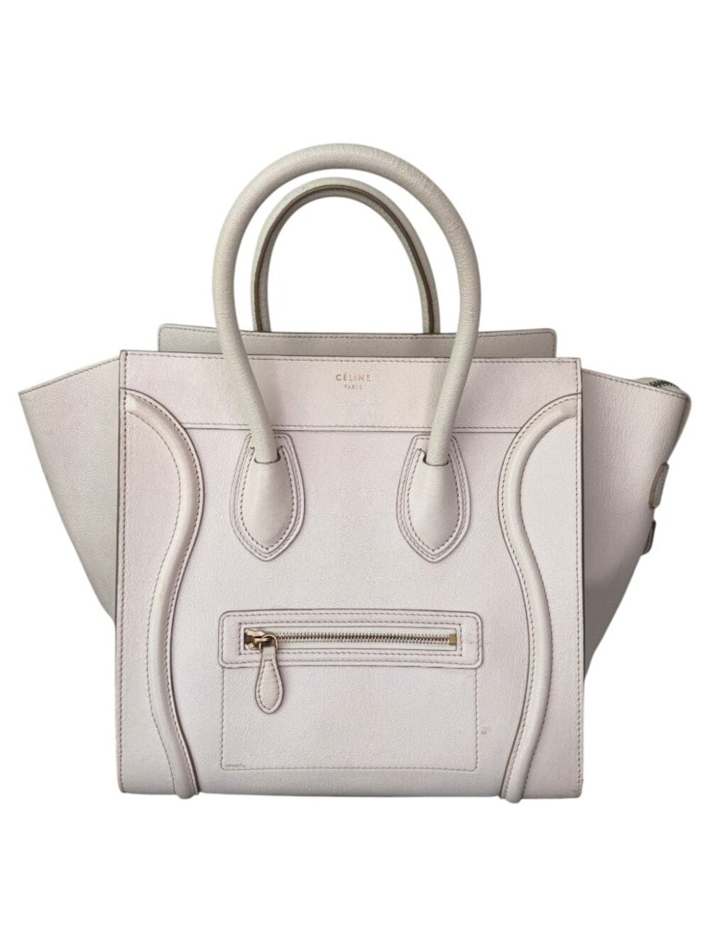 Authentic Celine Off-White Leather Mini Luggage Tote